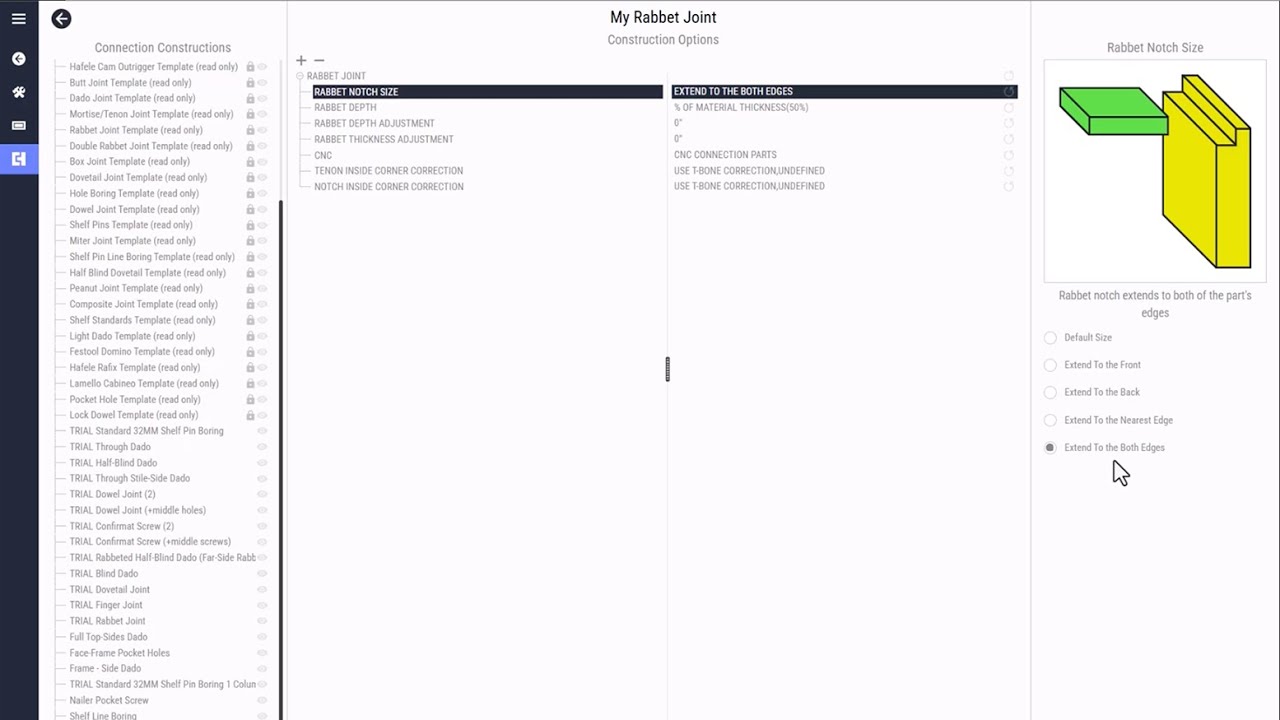 Rabbet & Double Rabbet Joints - CabBuilder | Cut List Software ...